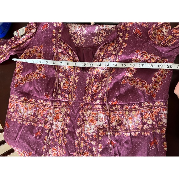 Free People Bridgette Purple Floral Print Long Sleeve Mini Dress Size L Bohemian - Picture 11 of 12